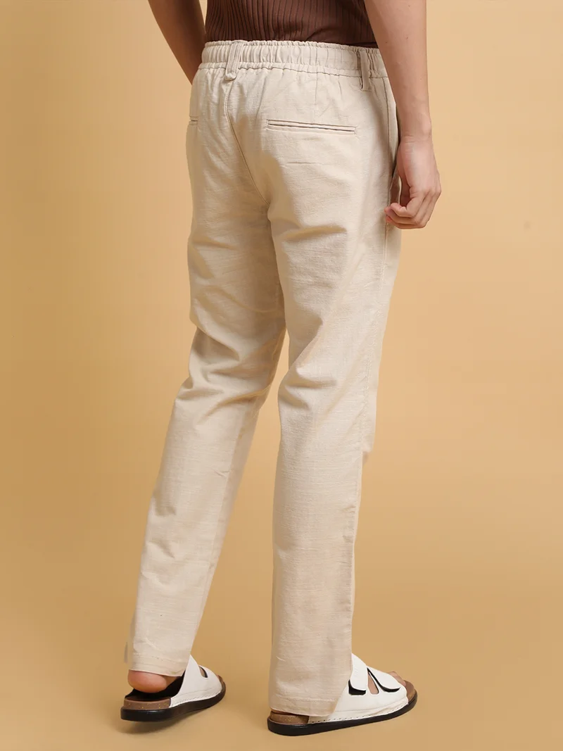 Maniac  Maniac Mens Italy Linen Solid Cream Cotton Trouser for Men | Best Price UAE